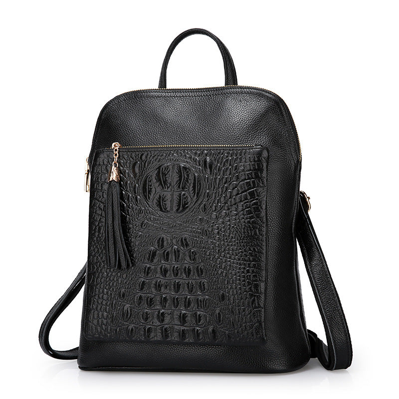 Crocodile pattern shoulder bag with top layer cowhide