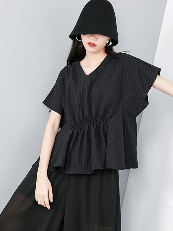 Striped Ruffled Asymmetric Shirt