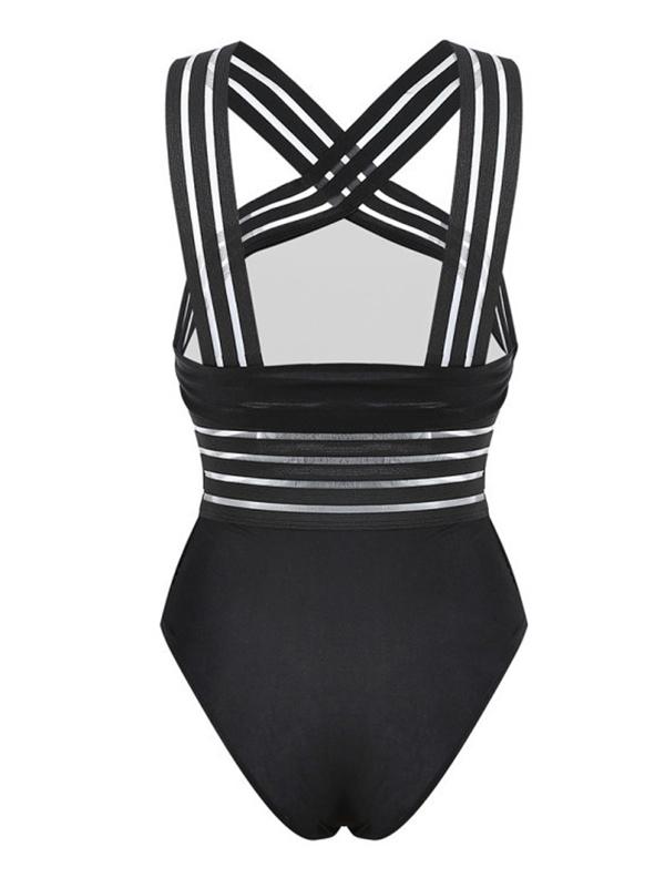 Cross Backless Plain One-piece Swimsuit