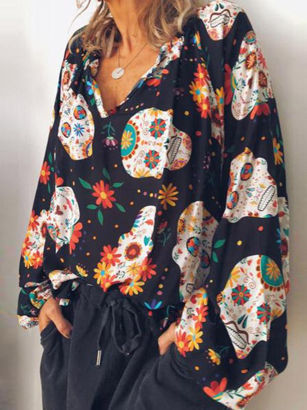 Long-sleeved Casual Printed Blouse