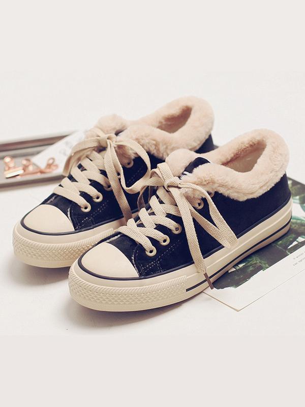 Female Artificial Fur Canvas Shoes Sneakers