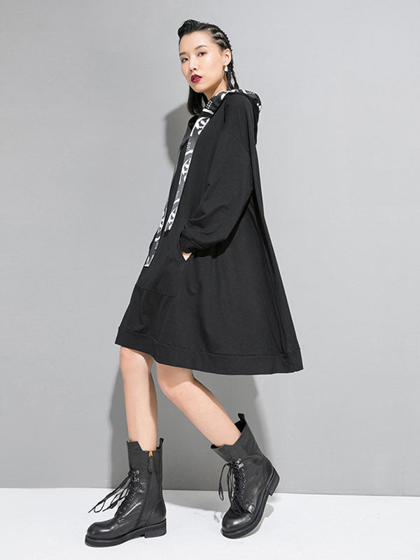 CASUAL SPLIT-JOINT HOODIE GOTH SWEATSHIRT DRESS