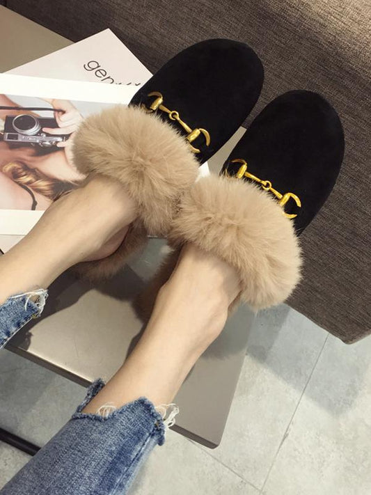 Fashion Artificial Fur Slippers Type Half Drag