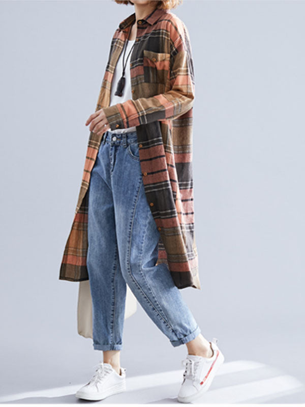 LOOSE LAPEL PLAID RETRO SHIRT