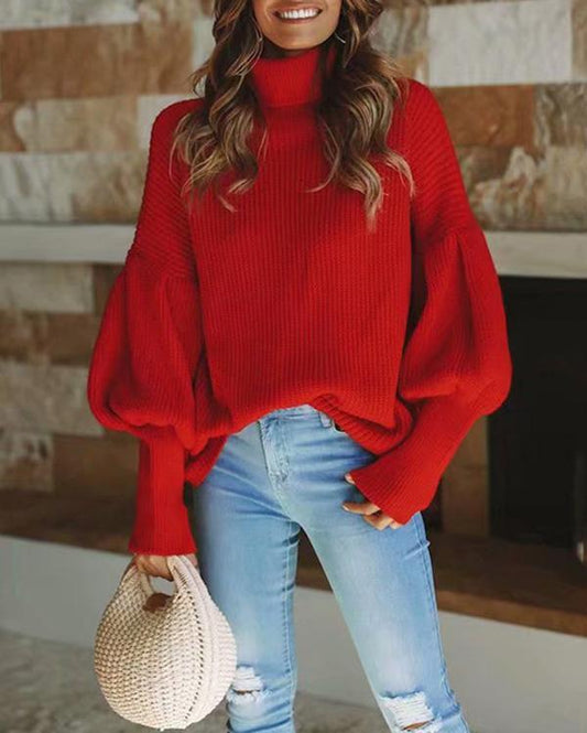 Comfortable Cotton Puff Sleeve Sweater