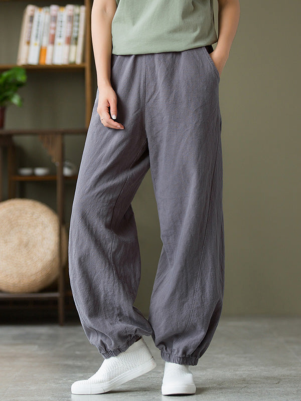 Simple Casual Loose Linen 7 Colors Color Pleated Elasticity Knickerbockers