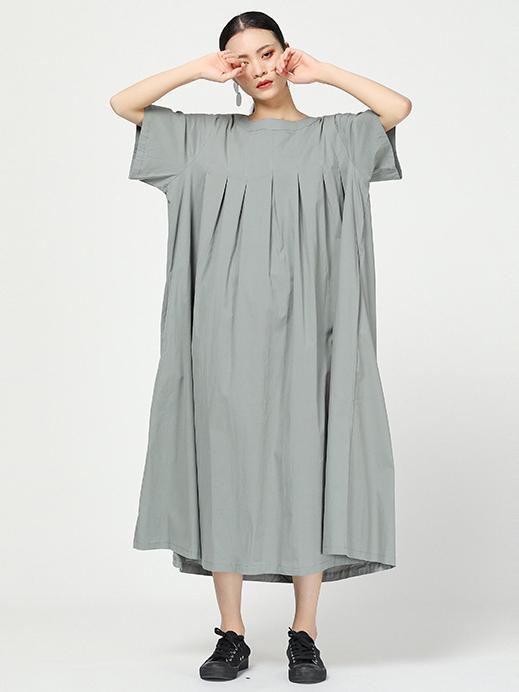 Ramie Loose Solid Round-neck Long Dress