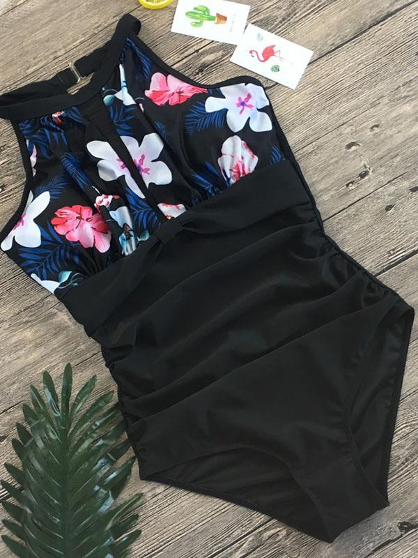 Tulle Printed One-piece Swimsuit