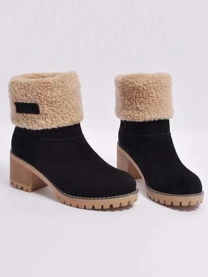 Chunky Mid Calf Winter Boots with Artificial Fur