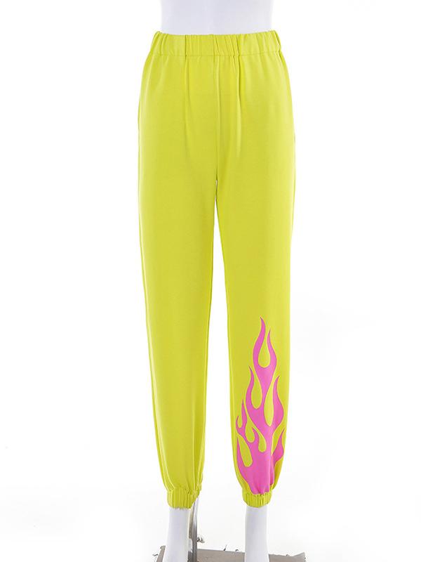 Straight Leg Empire Flame Printed Athletic Pants