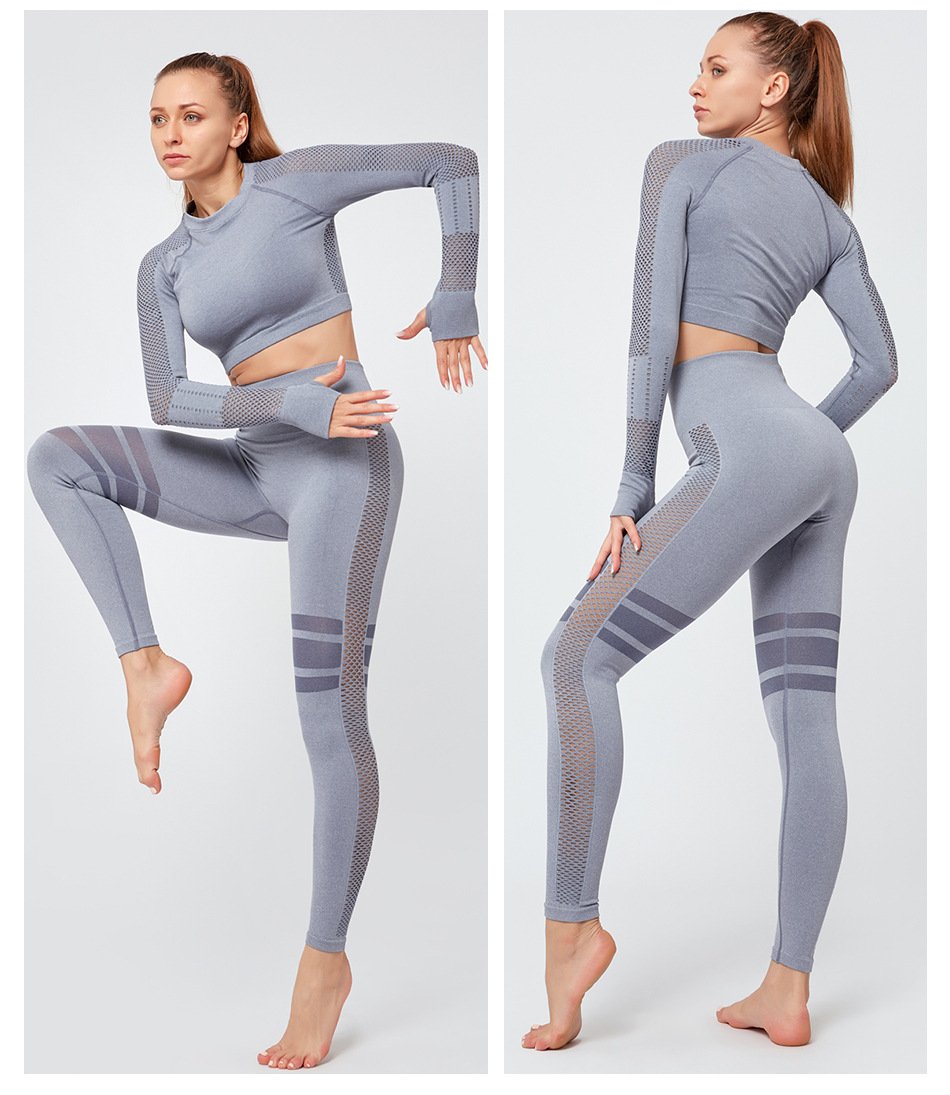 Mesh Hollow Bare Midriff Quick-Dry Yoga Suits