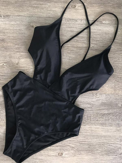 Backless Thong Plain One-piece Swimwear