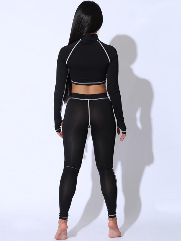 Stand Collar Zipper Tees And Leggings Yoga Suits