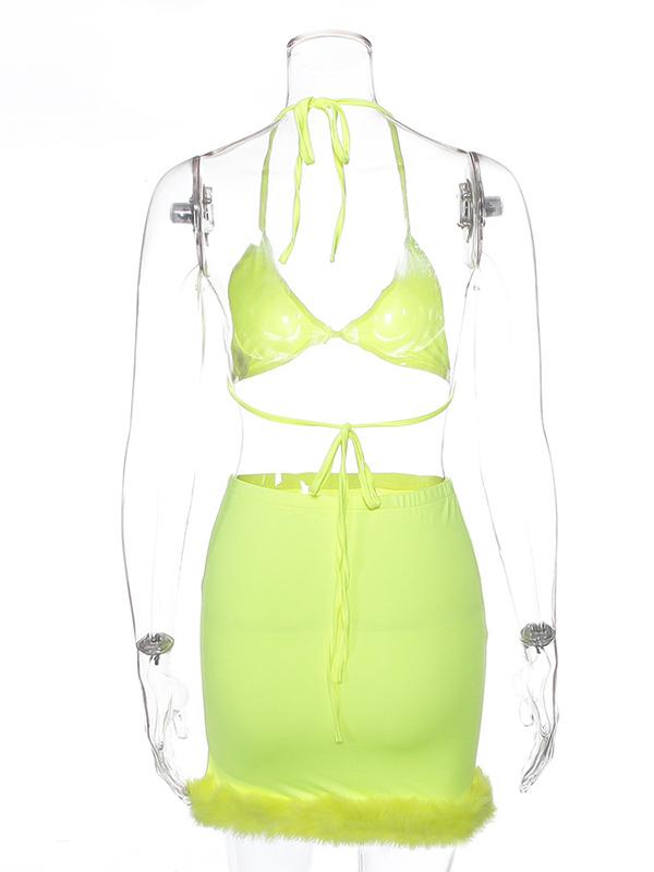 Bandage Sports Bra and Fringed Cropped Skirt Suits