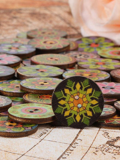 About 100Pcs Multi-Color Printed Round Buttons