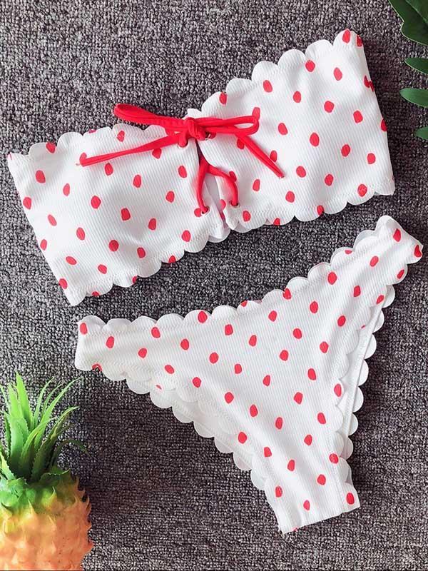 Polka-dot Lace Up Bikinis Swimwear