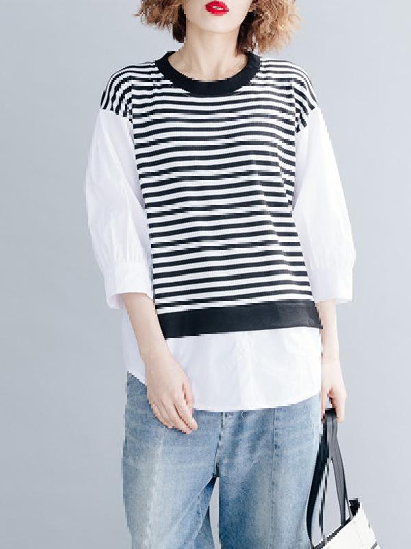 Casual False-two Striped Top