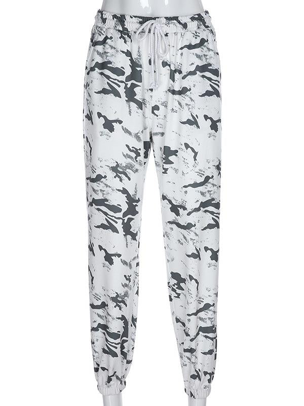 Loose Ink Floral Printed Drawstring Athletic Pants