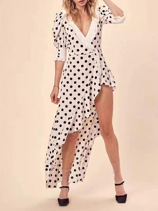 Cropped Polka-dot V-neck Split-side Mini Dresses