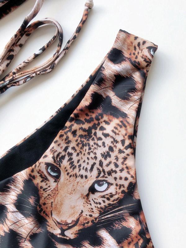 One-Shoulder Leopard-Print Split Bikini Swimsuit