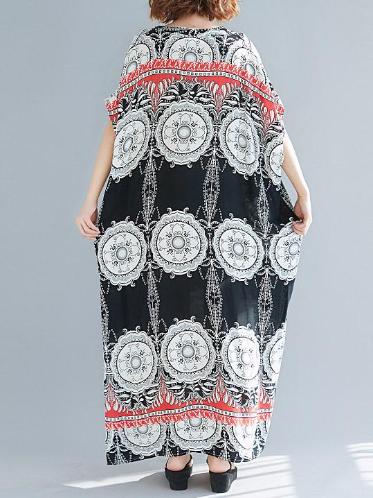 Loose Plus Size National Printed Maxi Dresses