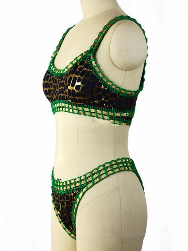 Sexy CORTEX Hand Crochet Trigonometric Bikini Swimsuit