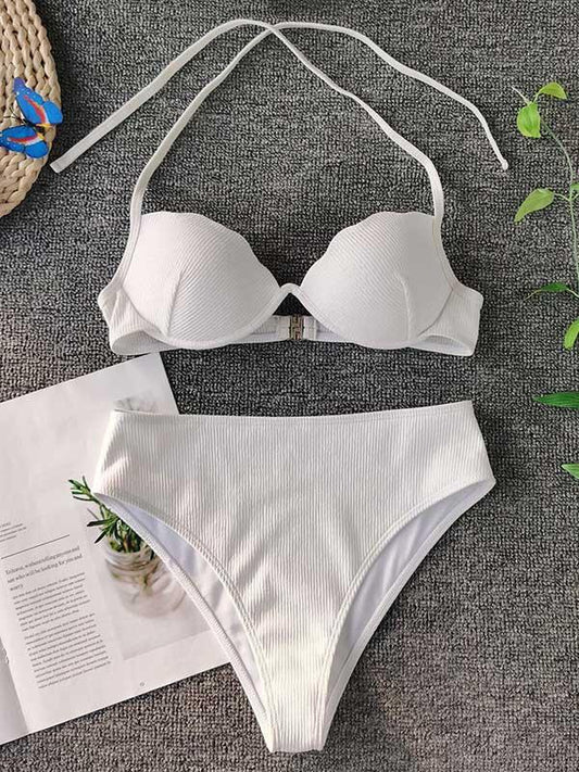 Shell Type Solid Color Split Bikini Swimsuit