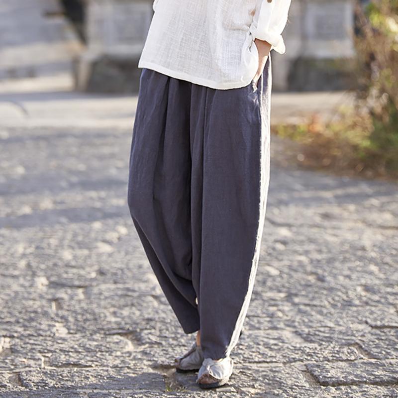 Comfort Pure Color Ramie Harem Pants