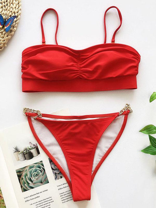 Ruched Spaghetti-Neck Bikini Swimwear