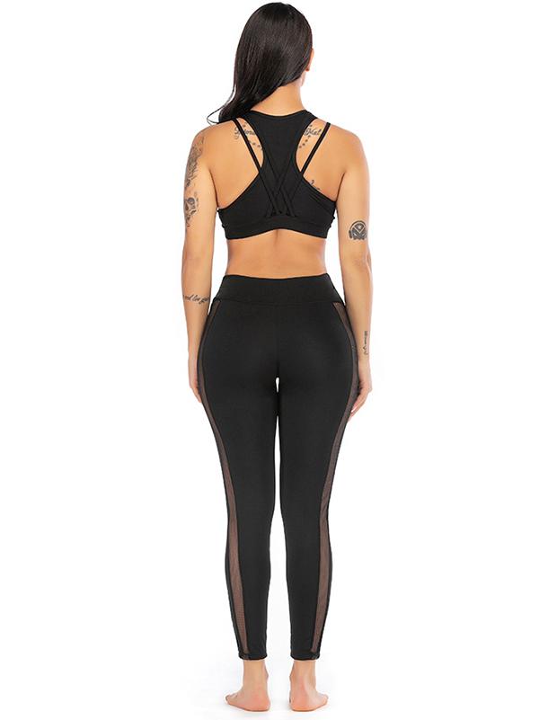 Mesh Racerback Breathable Tanks And Leggings Suits