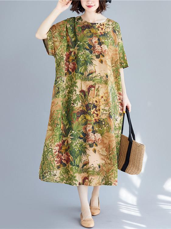 Oversize Short Sleeves Printed Dress