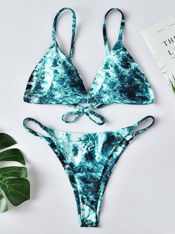 Ocean-Printed Bikini Swimsuit