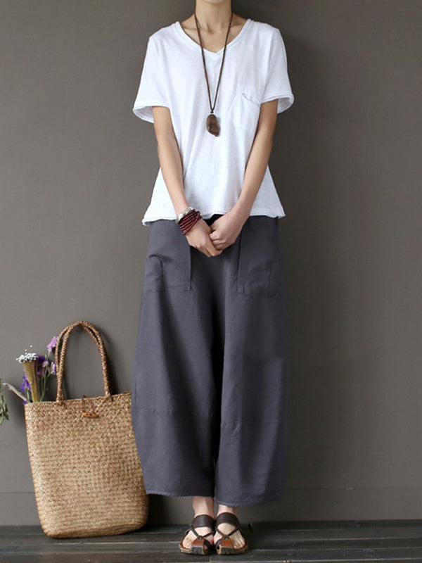 Simple 4 Colors Loose Linen Wide Leg Pants