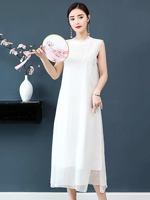 Chiffon Embroidery Vest Dress