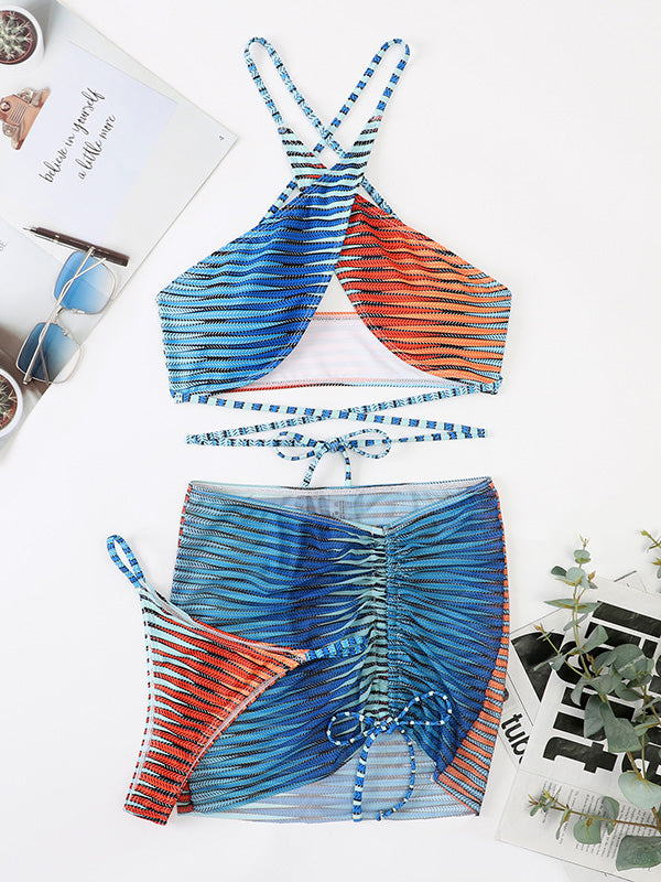 Gradient Bandage Drawstring Bikini Swimsuit