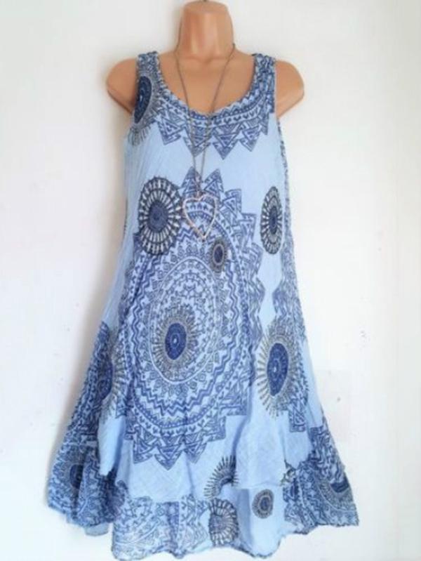 Printed Double Layers Sleeveless Dress