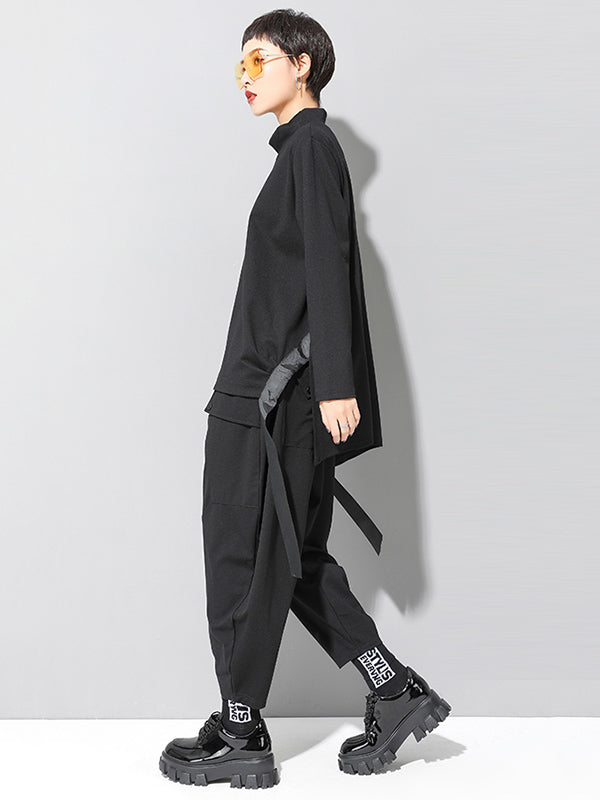 Stylish Black Asymmetric Elasticity Harem Pants