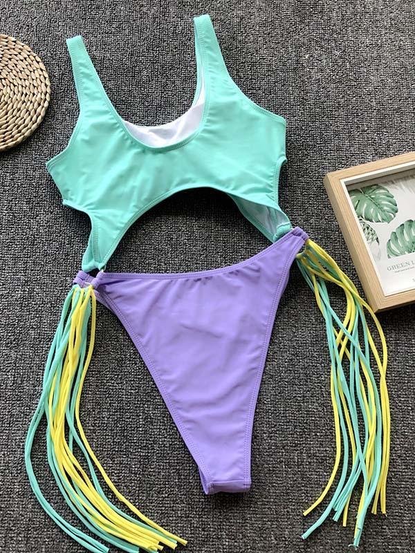 Hollow Tasseled One-piece Swimwear