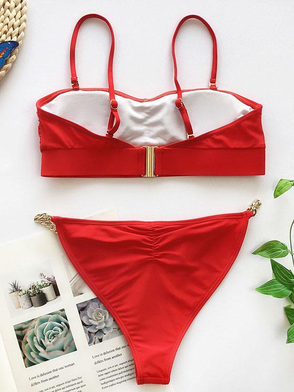 Ruched Spaghetti-Neck Bikini Swimwear