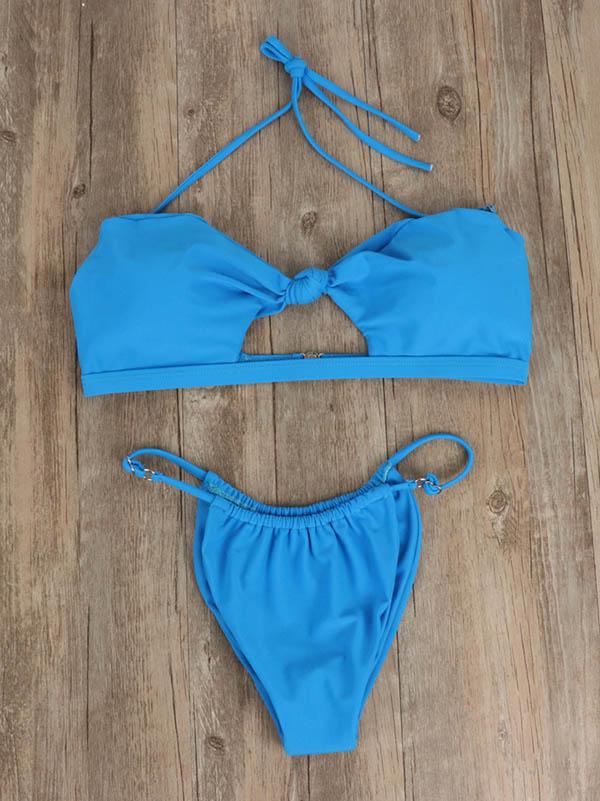 Sexy Backless Knotted Bandage Split Type Bikini Swimsuit