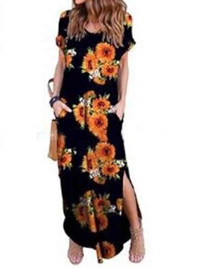 8 Colors Printed Midi Dresses with Side Slit