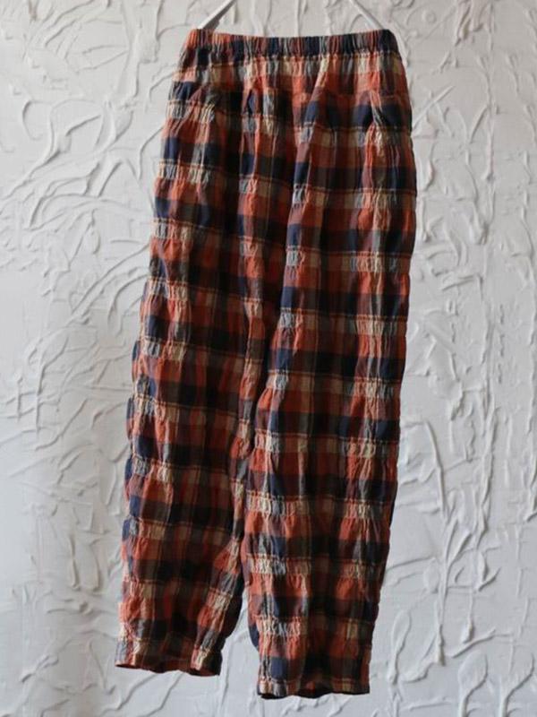 Casual Colorful Plaid Linen Pants