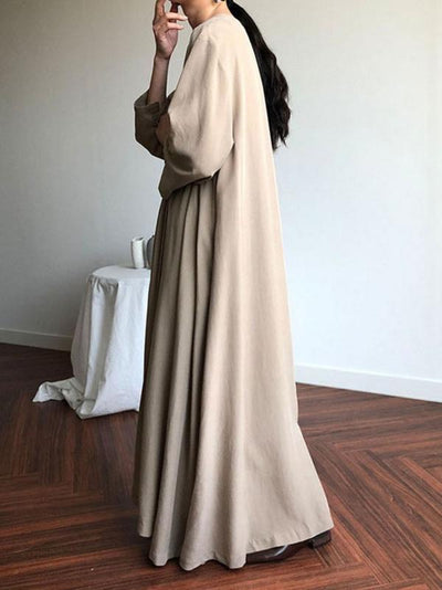 2 Colors V-neck Long Sleeves Belted Maxi Dress