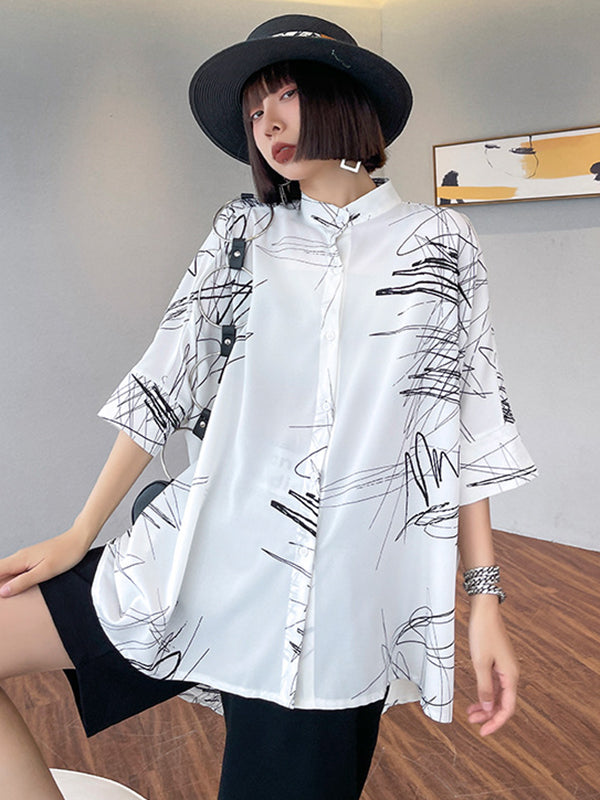 Simple Loose High-Low Contrast Color Blouse