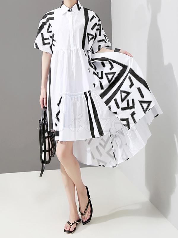 Loose Cropped Printed Split-joint Midi Dress