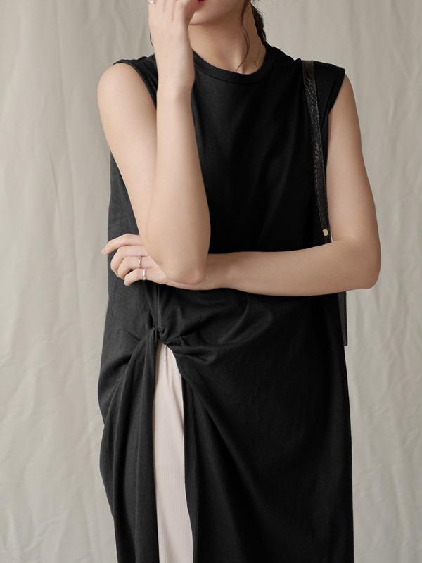 Casual Split-Side Sleeveless Ruffled Long Shirts