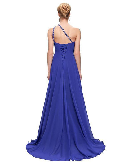 Beaded One-shoulder Slim Fit Evening Dress