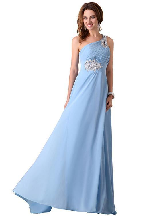 Beaded One-shoulder Slim Fit Evening Dress