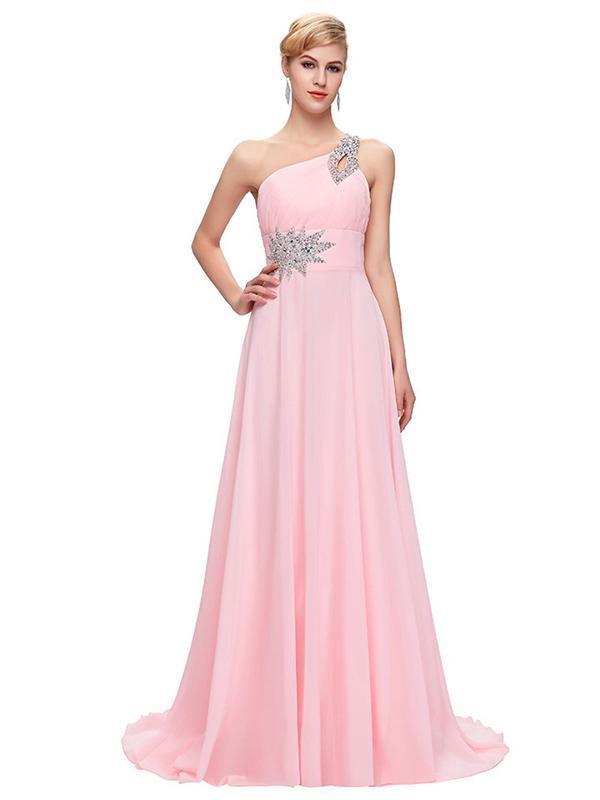 Beaded One-shoulder Slim Fit Evening Dress