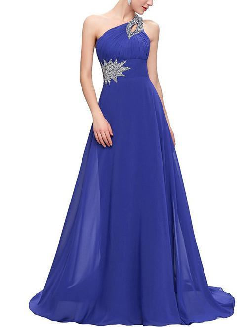 Beaded One-shoulder Slim Fit Evening Dress